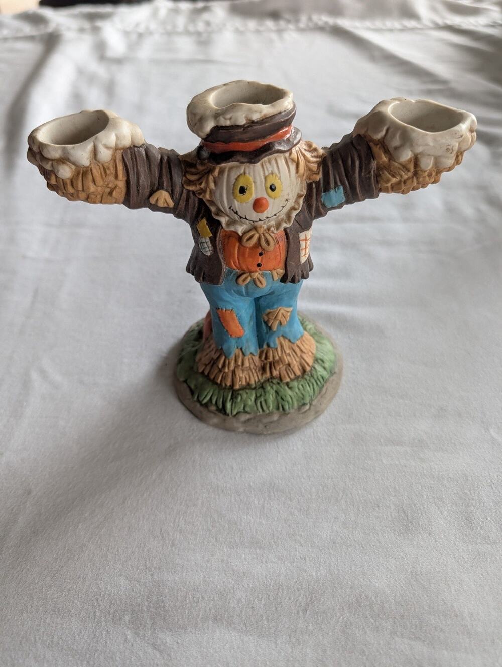Halloween Fall Scarecrow Candle Holder - Vtg